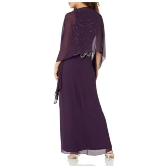 J Kara** Women's Petite Sleeveless Beaded Pop Over Dress with Scarf 10P NWT